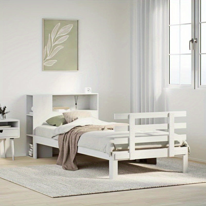 Massief Houten Bed – Houten Bedframe – Eenpersoonsbed – Slaapbed – Praktisch Bed – Wit 90x200 cm – Stevig & Verwijderbaar Hoofdbord