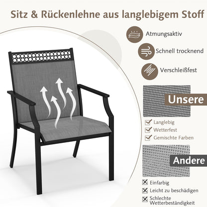 Tuinstoelen – Terrasstoelen – Balkonstoelen – Outdoor Stoelen – Tuinstoelen Set 2 – Brede Zitting – Snel Droogend Stof – Grijs
