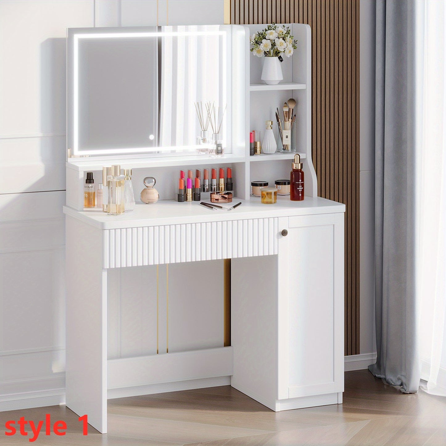 Make-up Tafel – Kaptafel – Cosmeticatafel – Make-up Organizer – Opmaaktafel – Ruime Opbergruimte – Massief Hout & Glas – Compact Design & Eenvoudige Montage