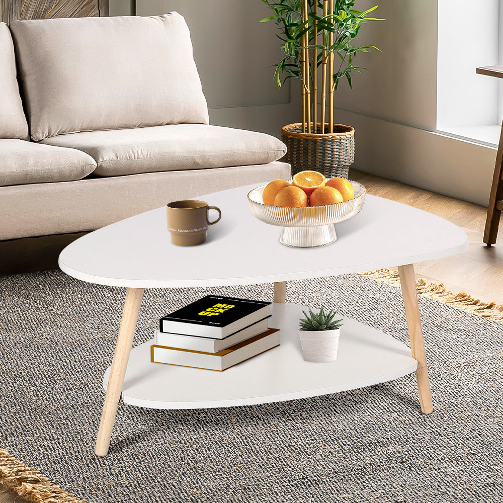 Witte Salontafel – Koffietafel – Bijzettafel – Tafel – Sofa Tafel – Ovaal Design – Dubbele Lagen – Compact 90x60x40 cm