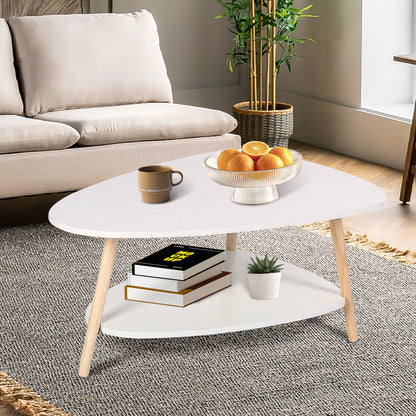 Witte Salontafel – Koffietafel – Bijzettafel – Tafel – Sofa Tafel – Ovaal Design – Dubbele Lagen – Compact 90x60x40 cm