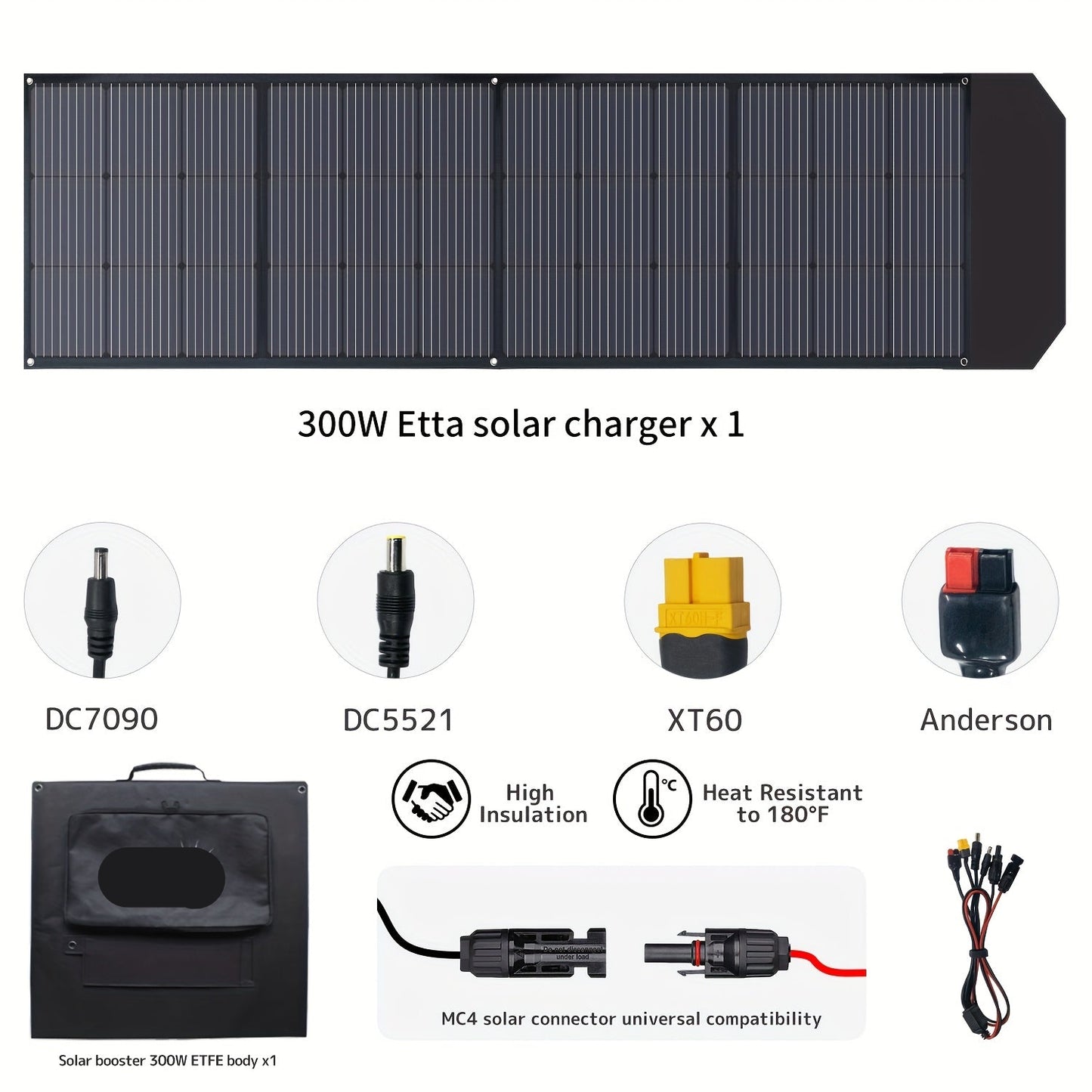 Opvouwbaar Zonnepaneel – Draagbaar Zonnepaneel – Mobiel Zonnepaneel – Reis Zonnepaneel – 300W Vermogen – 22,5% Efficiëntie