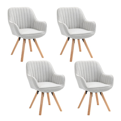 Draaifauteuil – Fauteuil – Eetkamerstoel – Loungestoel – Bureaustoel – Set Van 4 Beige Draaibare Fauteuils – Comfortabele Foamvulling – Stevige Houten Poten