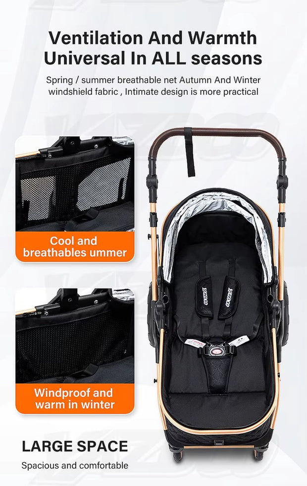 Luxe Kinderwagen - Luxe Kinderkoets - Luxe Babywagen - Luxe Baby Koets - Baby Koets - Kinderwagen - Babywagen - Kinderkoets - Inklapbaar - 3 In 1 - 9KG - Roze