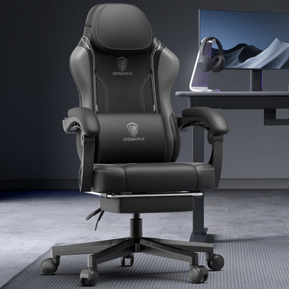 Ergonomische Gamingstoel – Gamestoel – Bureaustoel – Zwart Stoel – Fauteuil – Kunstleer Bekleding – Handmatig Verstelbare Rugleuning – Stevig Stalen Frame – Diepgrijs