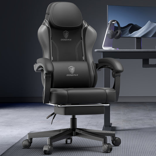 Ergonomische Gamingstoel – Gamestoel – Bureaustoel – Zwart Stoel – Fauteuil – Kunstleer Bekleding – Handmatig Verstelbare Rugleuning – Stevig Stalen Frame – Diepgrijs