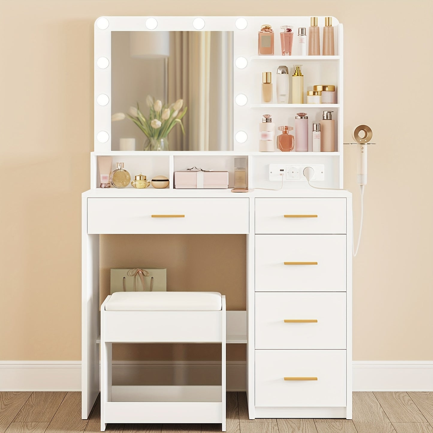 Sieradendoos – Juwelendoos – Sieradenkast – Accessoire-opberger – Sieraden Organizer – Met Spiegel en 10 LED Lampjes – 2 Lades & 1 Kastje