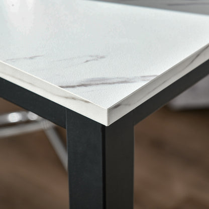 Bartafel – Bar Tafel – Statafel – Keukentafel – Eettafel – Marmerlook Blad – Zwart Metalen Frame – Verstelbare Antislipvoetjes – 120x40x100 cm
