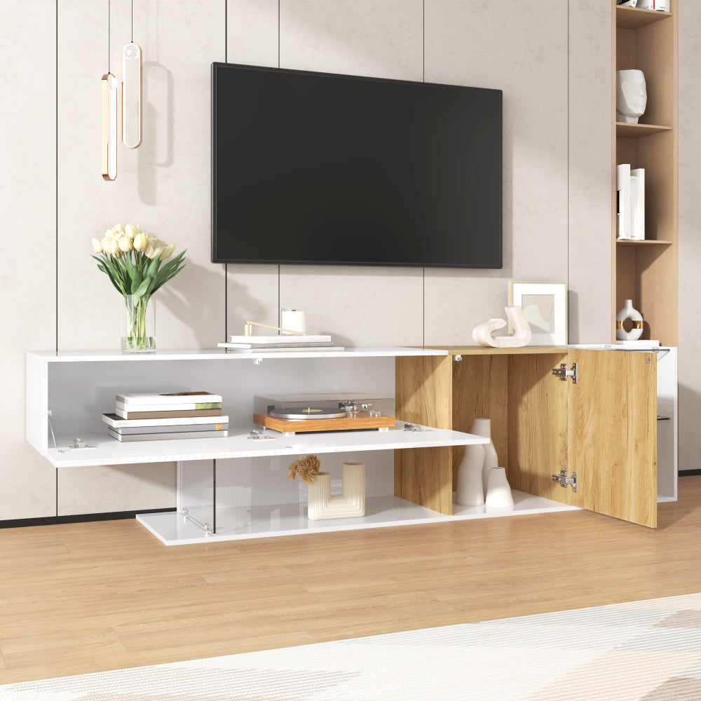 TV-meubel – TV-kast – Mediameubel – Entertainmentmeubel – Salontafel – Hoogglans Wit – 180 cm Breed – Glasplanken – Minimalistisch Design