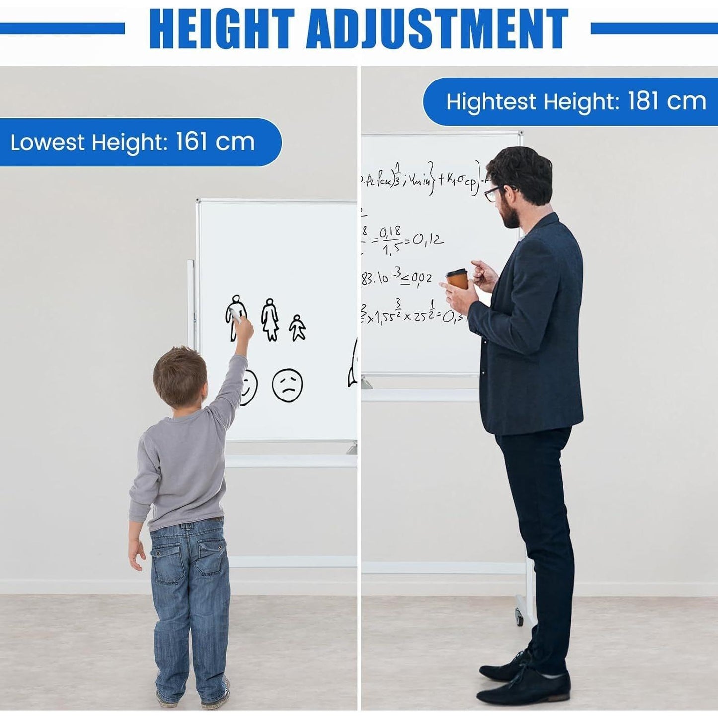 Whiteboard – Schoolbord – Schrijfplank – Magnetisch Bord – Droog Uitwisbaar – Dubbelzijdig Schrijfoppervlak – Mobiel Met Wieltjes – 120 x 90 cm – Inclusief Pentray En Accessoires