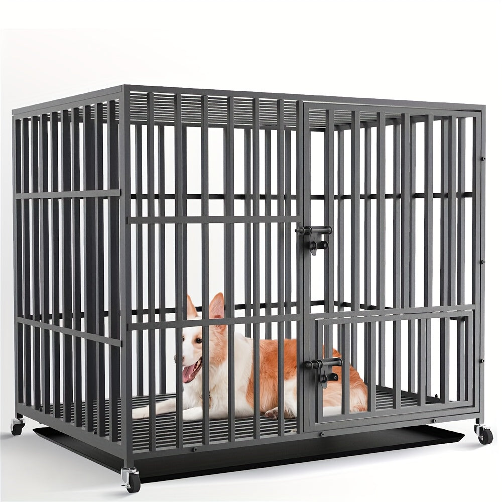 Large/XL/XXL Heavy-Duty Metal Dog Crate Kennel - Heavy Metal Frame with Lockable Doors, Ventilation Panels & Tray - Heavy-Duty Wheels (No Collapsible) - Heavy-Duty Kennel Cage for Large Dogs (/Outdoor Use) - Crate (