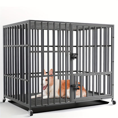 Large/XL/XXL Heavy-Duty Metal Dog Crate Kennel - Heavy Metal Frame with Lockable Doors, Ventilation Panels & Tray - Heavy-Duty Wheels (No Collapsible) - Heavy-Duty Kennel Cage for Large Dogs (/Outdoor Use) - Crate (