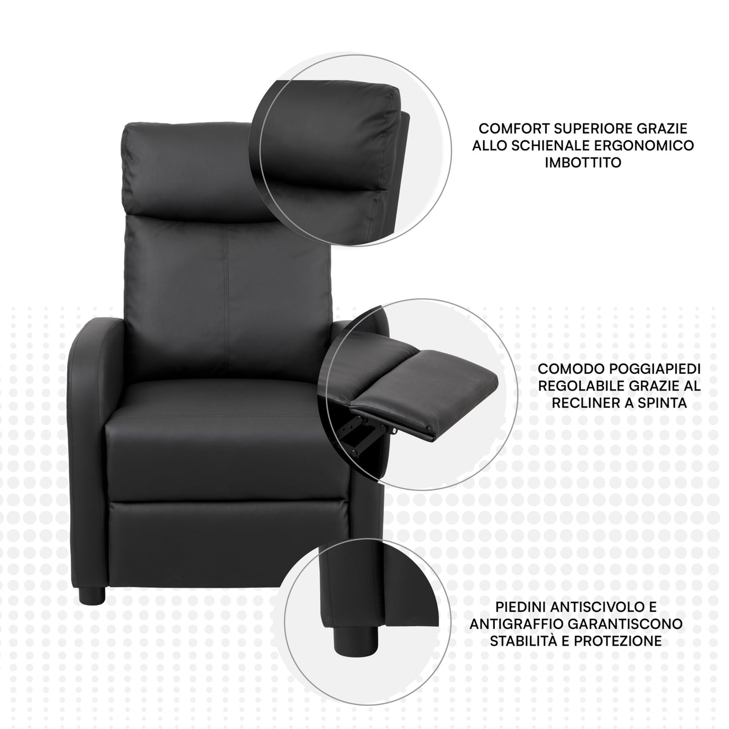 Relaxfauteuil – Relaxstoel – Elektrische Fauteuil – TV Stoel – Loungestoel – Elektrisch Verstelbaar – Met Voetsteun – Zwart Kunstleer – Compact 66x75x99 cm