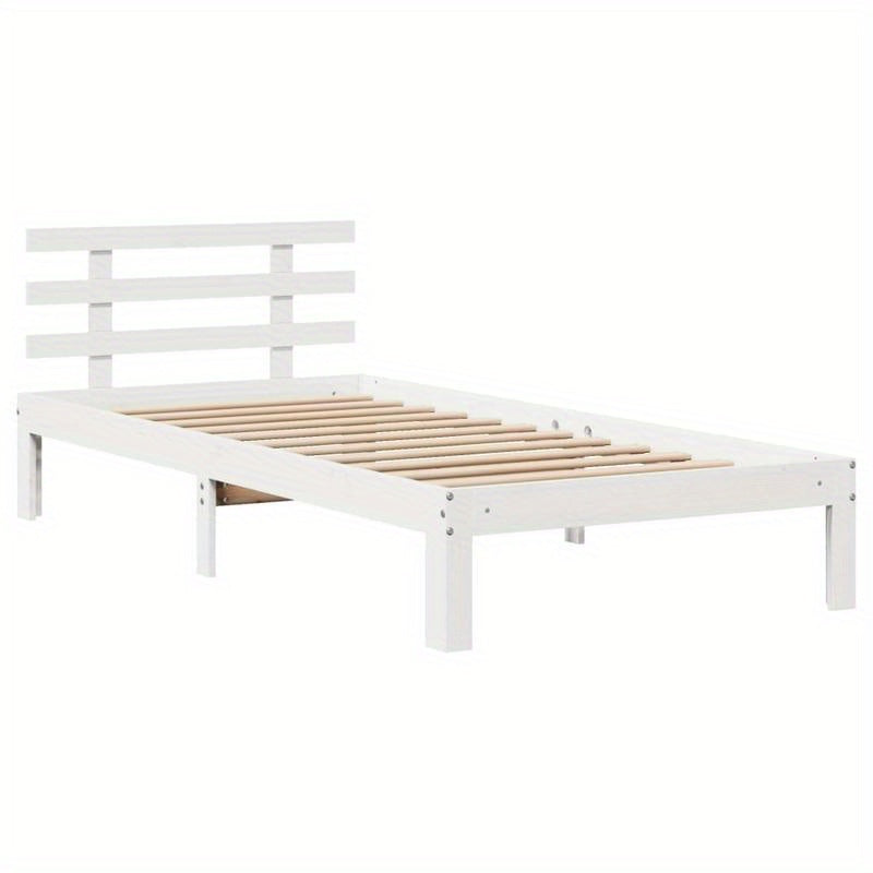 Massief Houten Bed – Houten Bedframe – Eenpersoonsbed – Slaapbed – Praktisch Bed – Wit 90x200 cm – Stevig & Verwijderbaar Hoofdbord