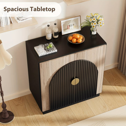 Dressoir – Buffetkast – Opbergkast – Ladekast – Wandkast – Zwart Fluted Design – Verstelbare Planken – Hout en Metaal – Compact 69 cm Hoog