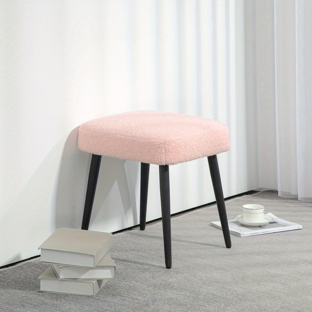 Voetenbank – Voetensteun – Poef – Krukje – Hocker – Roze Vierkant – Cashmere Look – Metalen Poten – Max 120 kg