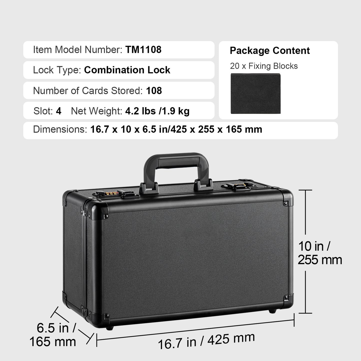 Opbergbox voor Graded Cards – Sportkaartkoffer – Kaartenbox – Verzamelbox – Beschermbox – Grote Capaciteit voor 108 PSA Kaarten – Met Driecijferig Combinatieslot