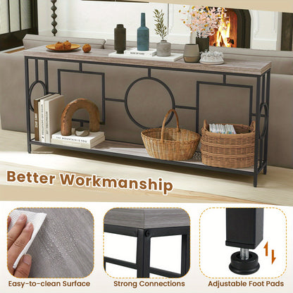 Sidetable – Consoletafel – Wandtafel – Haltafel – Bijzettafel – Industrieel Design – Tweelaags Kunstmarmeren Blad – Stevig Metalen Frame 152,4x30,48x76,2 cm