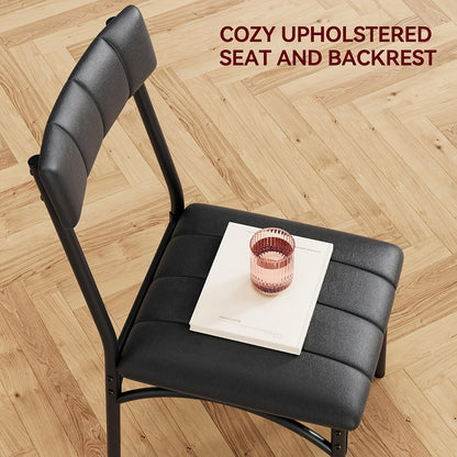 Eettafelset – Dinerset – Tafel Met Stoelen – Eettafel Met Stoelen – Compacte Eetset – Industrieel Design – Matzwart MDF Tafelblad – Gestoffeerde Slat-back Stoelen