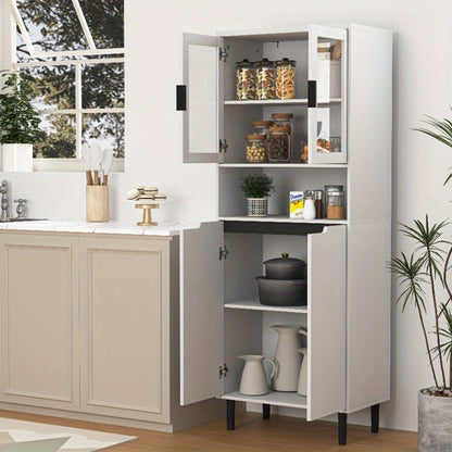 Boekenkast – Boekenrek – Opbergkast – Vakkenkast – Wandkast – Modern – Met 4 Glazen Deuren – Verstelbare Planken – Metalen Stevige Constructie – Verticale Ruimtebesparing – Wit