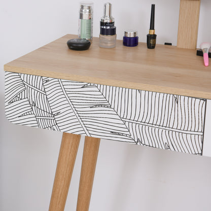 Kaptafel – Make-uptafel – Dressing Table – Make-up Tafel – Cosmetica Kast – Scandinavisch Design – Grote Spiegel Ø 39 cm – Verstelbare Hoogte 119-128 cm