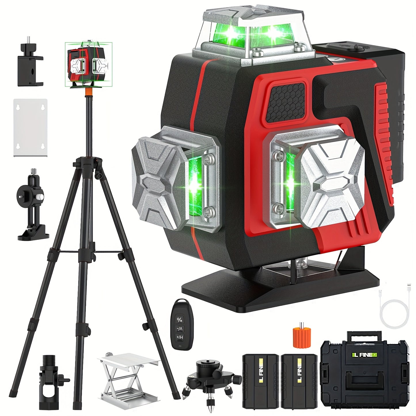 Laserwaterpas – Kruislijnlaser – Lijnlaser – Bouwlaser – Zelfnivellerend – 16 Lijnen – Oplaadbare Lithiumbatterij – Duurzaam ABS-materiaal