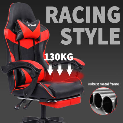 Ergonomische Gamingstoel – Bureaustoel – Gamerstoel – Draaistoel – Werkstoel – Met Verstelbare Voetensteun – Roestvrijstalen Frame – Rood