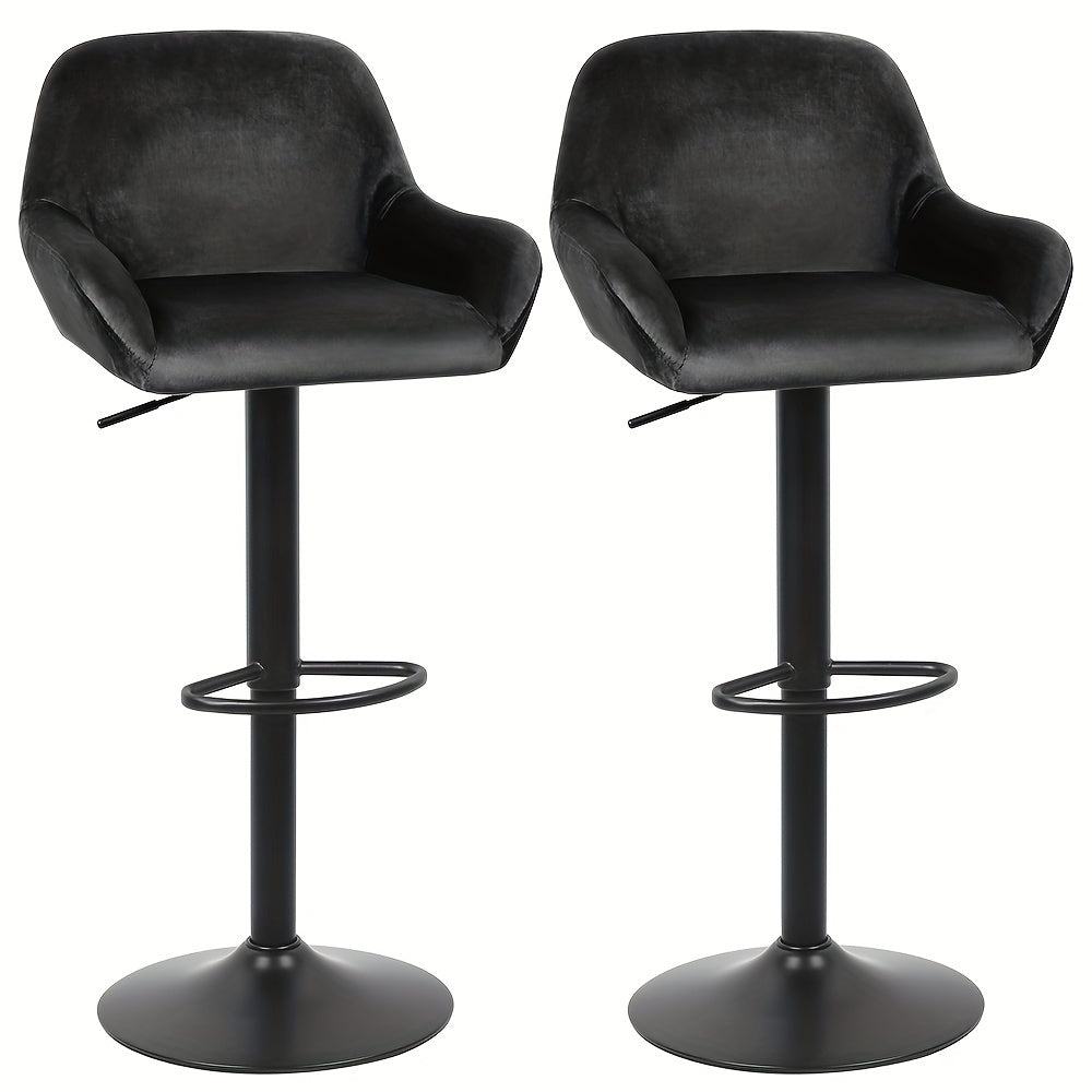Barstoelen Set 2 – Barkrukken – Hoge Stoelen – Keukenstoelen – Draaibare Krukken – Modern Design – Fluwelen Bekleding – 360° Swivel – Zwarte Metalen Poten – Verstelbare Hoogte 86-106 cm