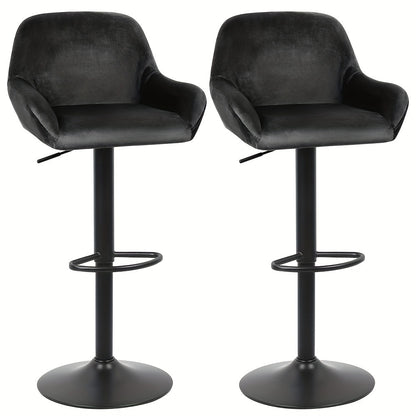 Barstoelen Set 2 – Barkrukken – Hoge Stoelen – Keukenstoelen – Draaibare Krukken – Modern Design – Fluwelen Bekleding – 360° Swivel – Zwarte Metalen Poten – Verstelbare Hoogte 86-106 cm