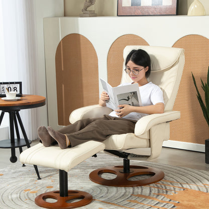 Fauteuil – Relaxstoel – Schommelstoel – Zithoekstoel – Lounge Fauteuil – Verstelbare Rugleuning Tot 135° – Synthetische Bekleding Met Houten Onderstel – Wit