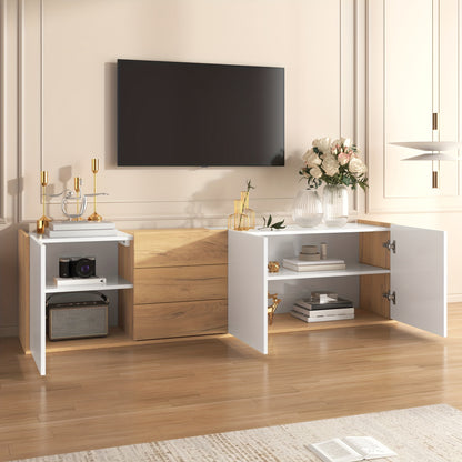 TV-meubel – TV-kast – Mediameubel – Entertainmentmeubel – Lowboard – Wit en Houtkleur – Wandmontage en Vrijstaand – Onderhoudsvriendelijk materiaal