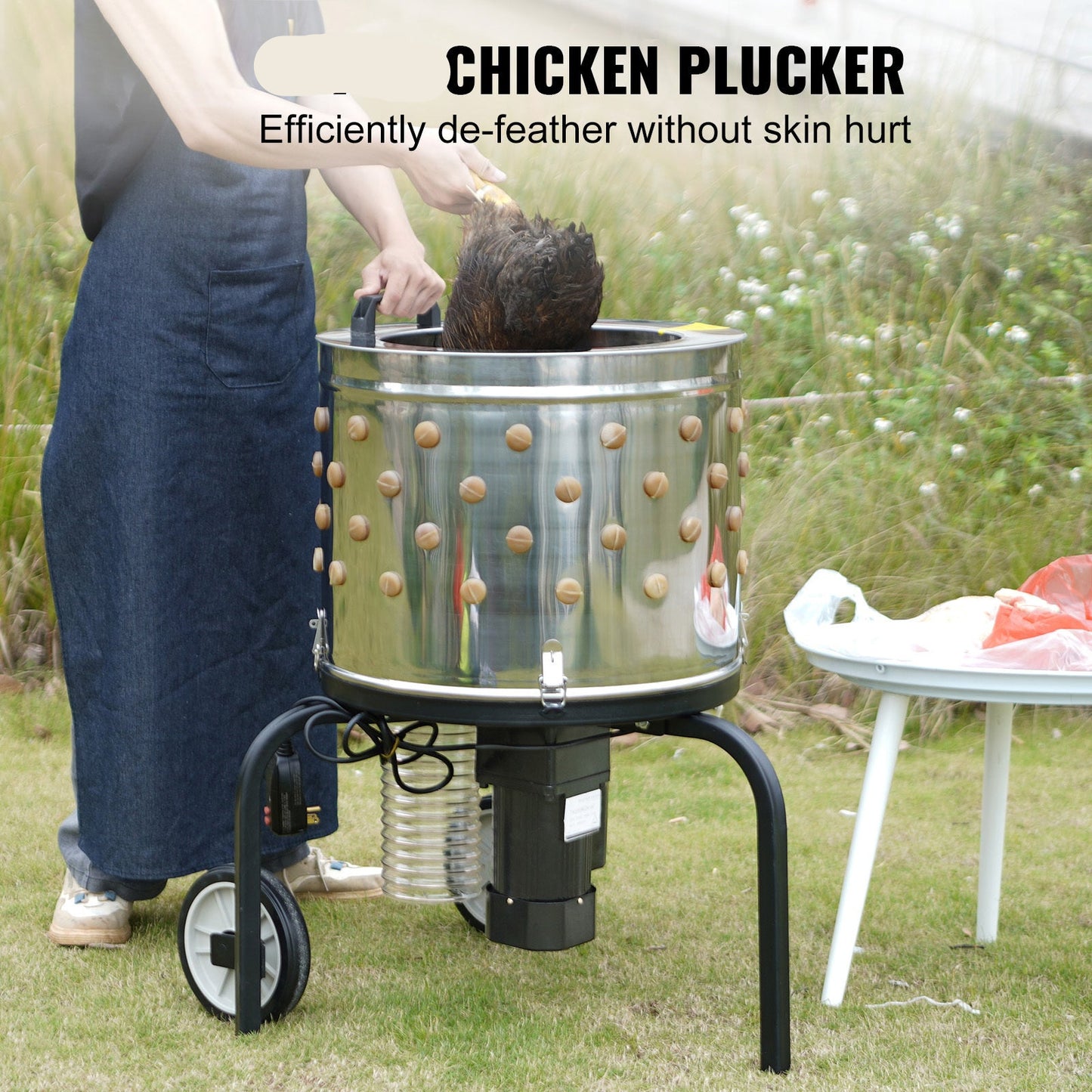 Pluimveemachine – Pluimverwijderaar – Kippenplukker – Pluimvee plukmachine – Pluimverwijderaar machine – Roestvrij Stalen Trommel – 550W Motor 280 RPM