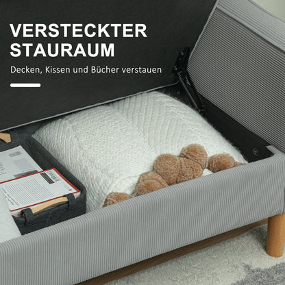 2-zits bank – tweezitsbank – zitbank – loveseat – compacte bank – met opbergruimte – moderne cordstof – massief houten poten – lichtgrijs – armleuningen – 117x63x79 cm