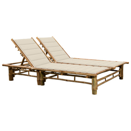 2-Persoons Loungestoel – Tuinbank – Loungebank – Bamboe Lounger – Buitenstoel – Verstelbare Rugleuningen – Weerbestendig Bamboe Cream