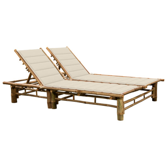 2-Persoons Loungestoel – Tuinbank – Loungebank – Bamboe Lounger – Buitenstoel – Verstelbare Rugleuningen – Weerbestendig Bamboe Cream