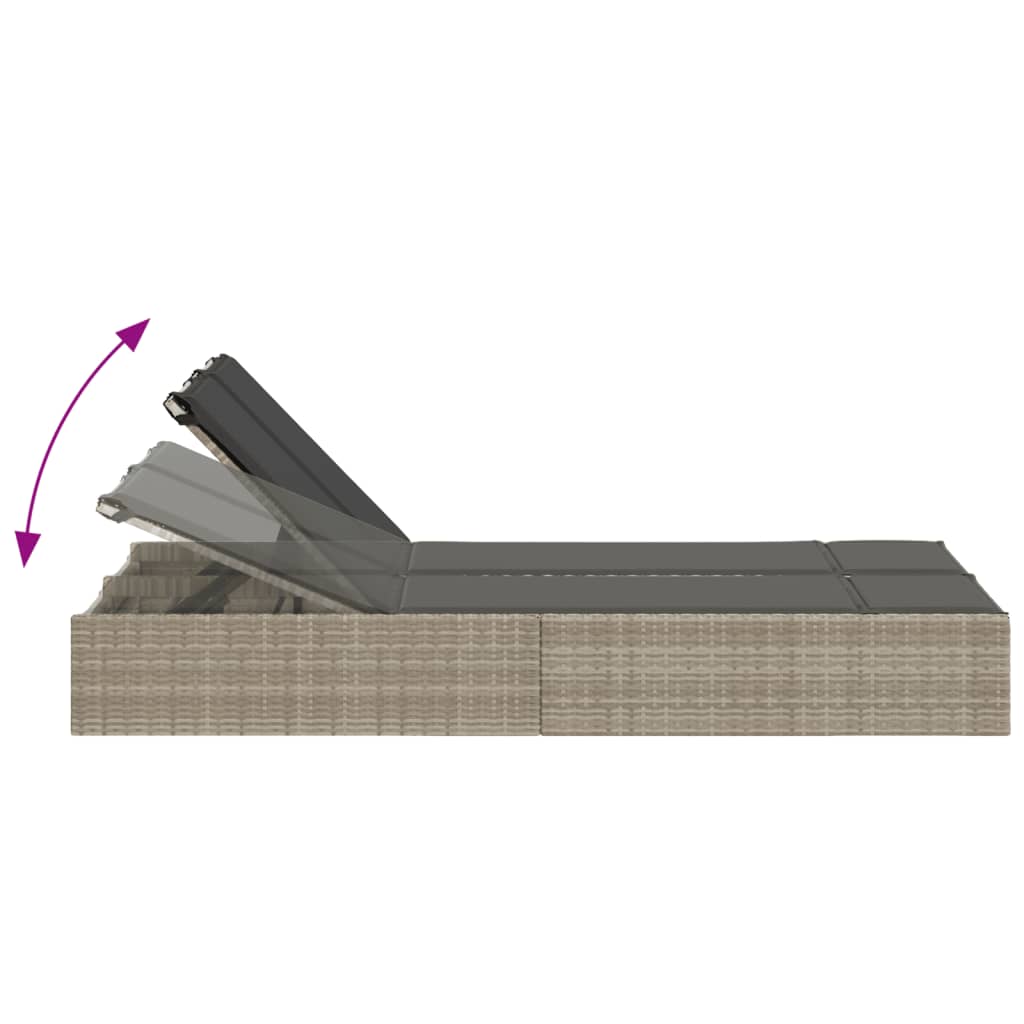 Dubbele Lounger – Dubbele Tuinbank – Buiten Lounger – Ligstoel Voor Twee – Relaxstoel – Weerbestendig PE-Rattan – Verstelbare Rugleuning In 3 Standen – Grijs