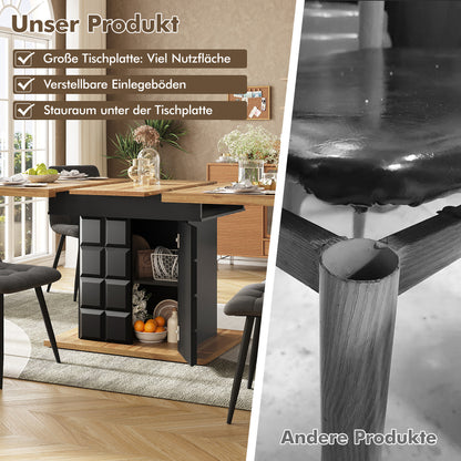 Uitklaptafel – Klaptafel – Uitschuifbare Tafel – Vouwtafel – Eettafel – Ruimtebesparend – Inklapbaar – 110-140 cm Uitbreidbaar – Stevig Opbergrekje – Zwart Ruitpatroon
