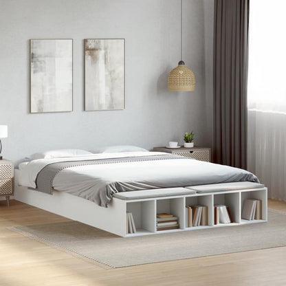 Modern Minimalist White Bed Frame with Under-Bed Storage - Heavy-Duty Hardwood Construction, Easy Assembly, Fits Standard Mattresses - for Small to Large Bedrooms, Bedroom Furniture, Contemporary Design, Durable Wood Construc