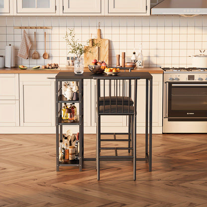 Eettafelset – Eethoek – Tafel met Stoelen – Meubelset – Diningset – Massief Hout & Kunstmatig Board – Klassiek Zwart-Grijs Design