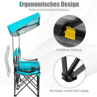 Campingstoel – Vouwstoel – Kampeerstoel – Visstoel – Outdoorstoel – Met Verstelbare Zonwering – Inclusief Koelbox & Tafel – Navy