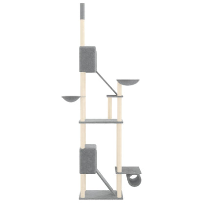 Krabpaal – Kattenboom – Kattentoren – Krabmeubel – Kattenhuis – Verstelbare Hoogte 277-303 cm – Natuurlijk Sisal & Zacht Pluche – Lichtgrijs