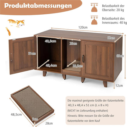 Kat Toilet Kast – Kattenbak Kast – Kat Huis Meubel – Krabplank Kast – Honden Meubel – 120x52x65 cm – Moderne Koffiekleur