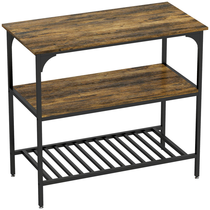 3-Tier Heavy-Duty Kitchen Shelf with Steel Frame & Wood Shelves - Rustic Black Finish, Space-Saving Vertical Storage Cabinet Organizer with Lower Shelf, Sturdy Countertop/Bathroom/Office Shelf, Easy Assembly, Modern Farmhouse