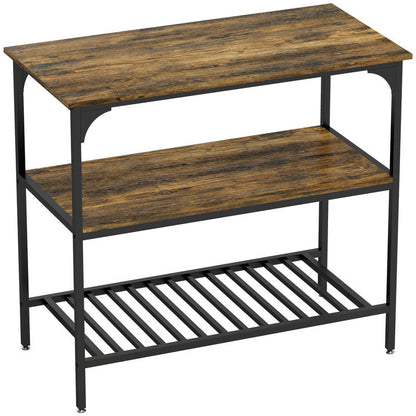3-Tier Heavy-Duty Kitchen Shelf with Steel Frame & Wood Shelves - Rustic Black Finish, Space-Saving Vertical Storage Cabinet Organizer with Lower Shelf, Sturdy Countertop/Bathroom/Office Shelf, Easy Assembly, Modern Farmhouse