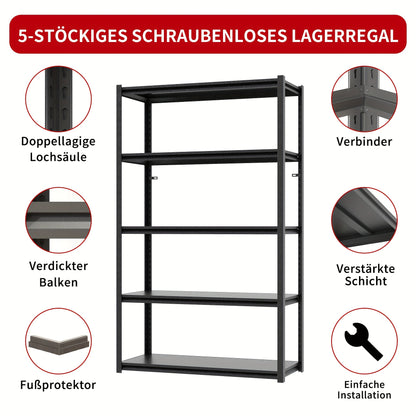 Stalen Rek – Metalen Stellingkast – Opbergrek – Werkplaatsrek – Garagekast – 5 Laags – Draagvermogen 650 kg – Verstelbare Hoogte – Krasbestendig – 160x80x40 cm