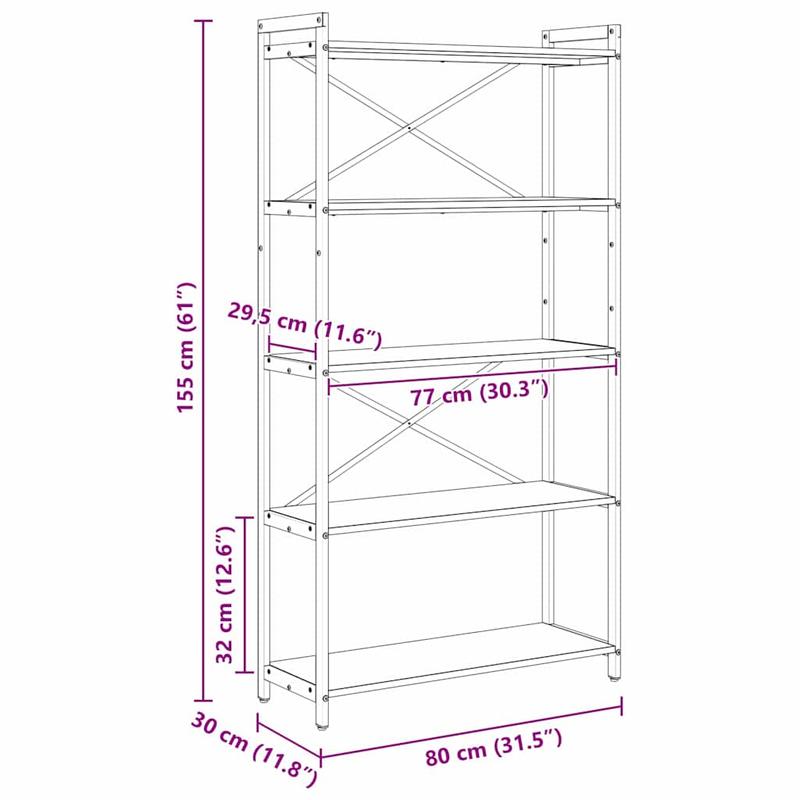 Boekenkast Sonoma eiken 80 x 30 x 153cm Bewerkt hout
