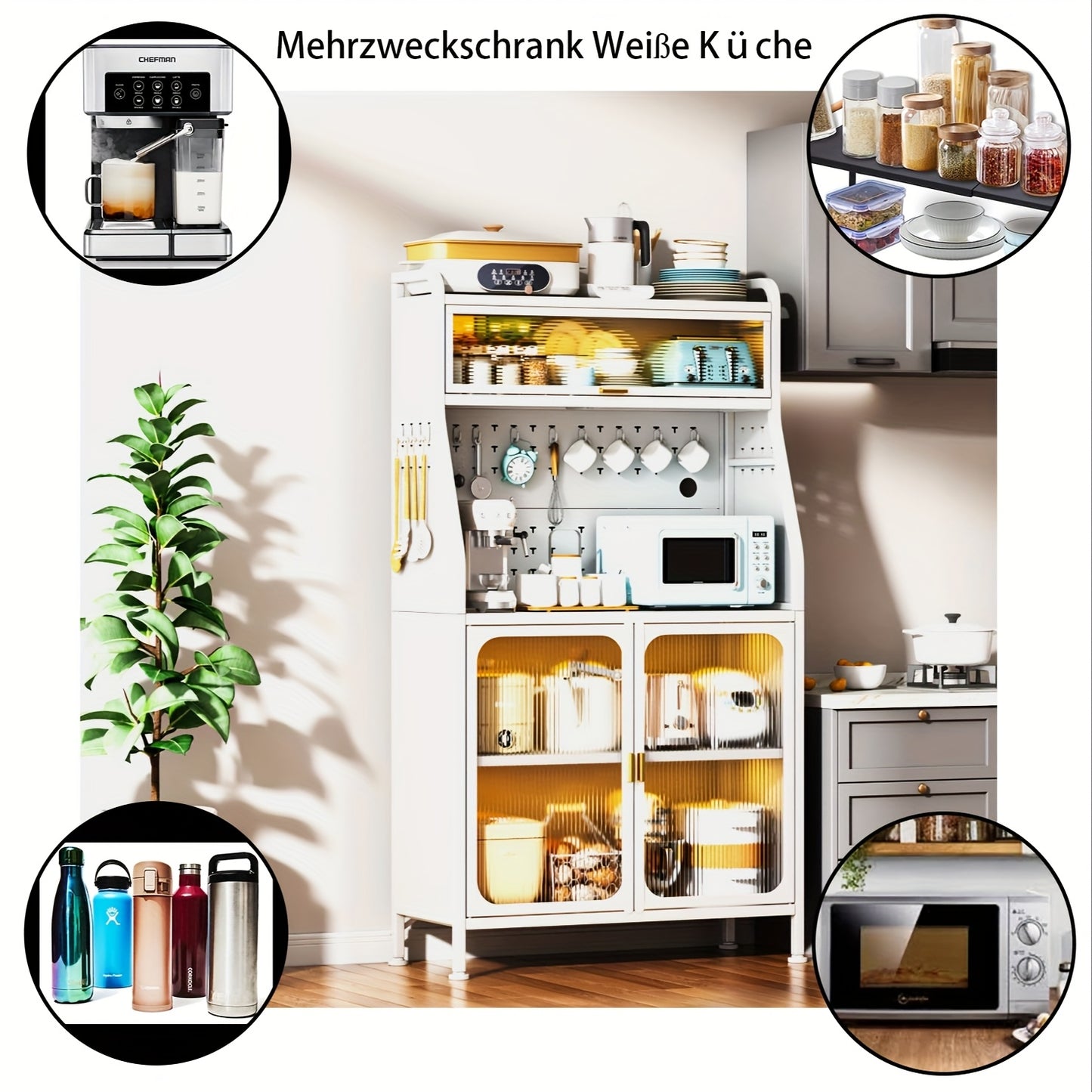 Keukenopberger – Kast – Buffetkast – Koffiebar – Opbergkast – Zwart Gietijzer – Instelbare Planken – Pegboard