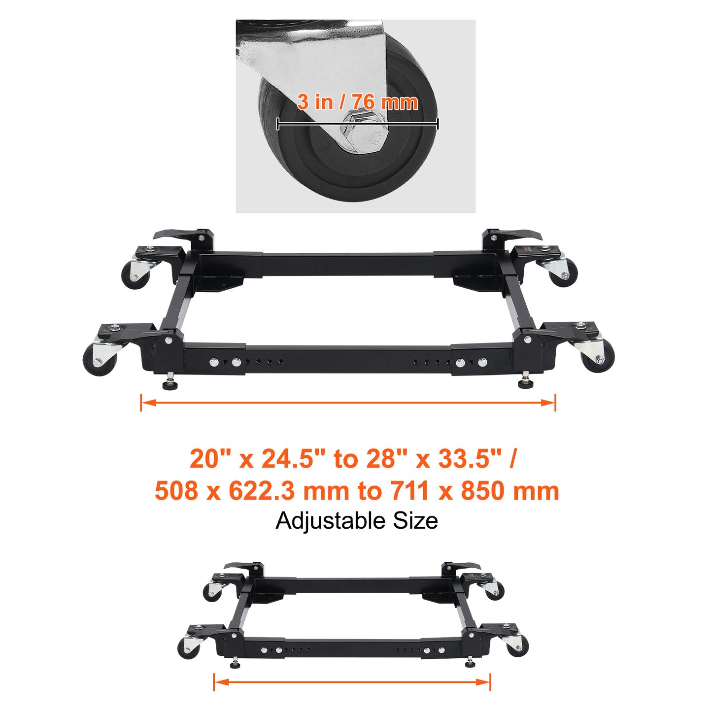 Mobiele Basis – Verstelbare Onderstel – Apparaten Dolly – Machine Rolling Frame – Zware Lasten Verplaatsing – 46x61 cm – Draagvermogen 680 kg – Q235 Koolstofstaal