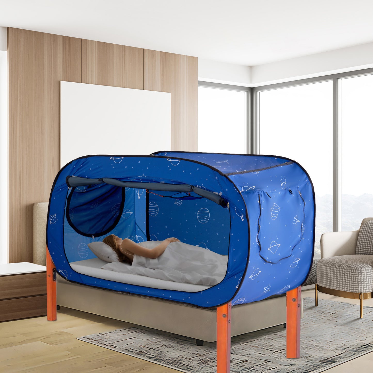 Bedtent – Bedkooi – Slaap Tent – Privacy Tent – Lichtdichte Tent – 200x105x120 cm – Ademend Met Dubbel Gaas