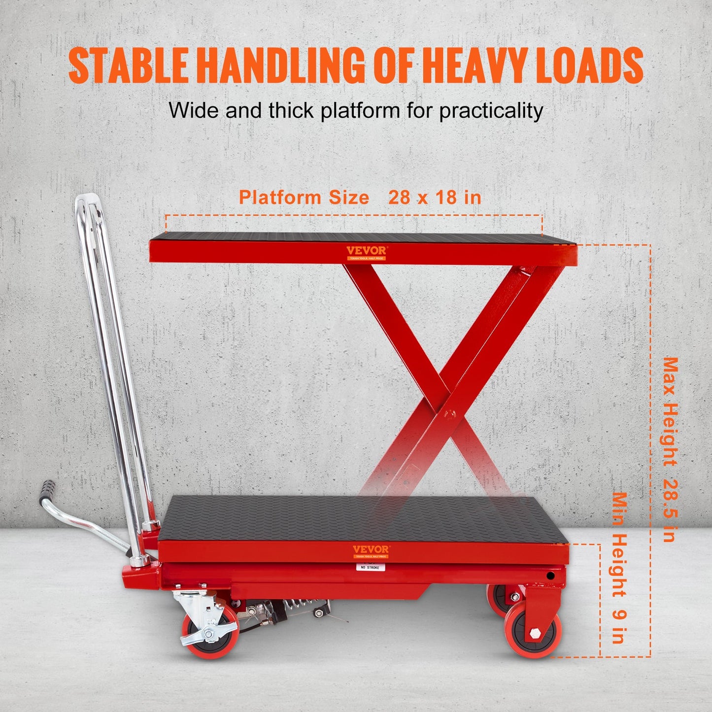 Hydraulische Hefkar – Schaarlift – Liftkar – Hefwagen – Transportkar – Hefhoogte 72 cm – Draagvermogen 227 kg